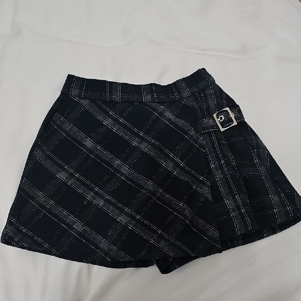 Black Plaid Skort with Buckle Detail
